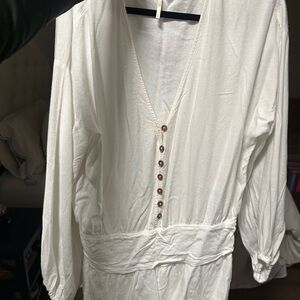 Free People White Button-Down Romper